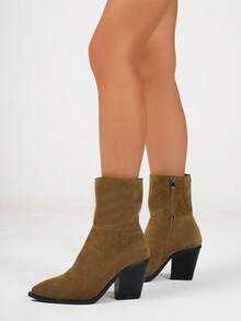 Botines de mujer de moda, botines cortos de ante marrón con puntera puntiaguda, estilo retro, botines cortos occidentales con cremallera lateral, nuevos zapatos de mujer para otoño/invierno 2025 - Marrón - Ver 5