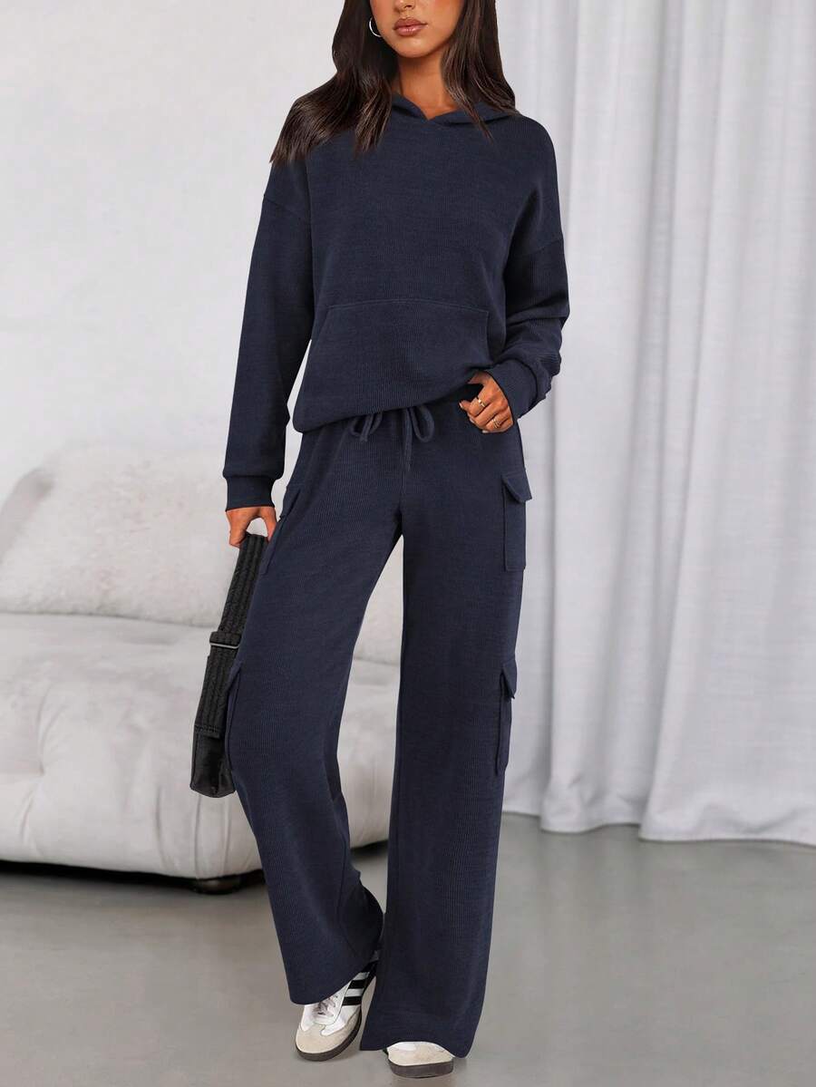 PRETTYGARDEN Women's Spring Fall Sweatsuits 2 Piece Sets Outfits Lounge Matching Hoodie Set Travel Going Out Outfits Track Suits Winter Clothes New Years Valentine Vacation Outfits For Women Sweatsuit Set Women - 藏蓝色 - 查看 1