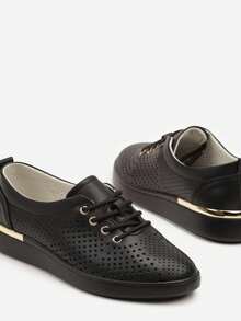 Perforated Leather Sneakers - Soft & Casual Summer Shoes For Women - Gold - View 6
