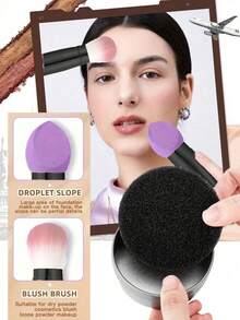 Double Head Purple Makeup Sponge+Initial Makeup Cleaning Box - Easy Color Removal And Dry Cleaning - Perfect For Eye Shadow And Eyeliner Pen, 2-In-1 Double Head Sponge Head Makeup Brush Mini Portable Powder Brush Beauty Tool,Giveaways,Travel,Cheap Stuff,Travel Essential - Multicolor - View 2