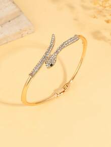 1pc Snake-Shaped Crystal Bangle Bracelet - Serpentine Design With Sparkling Crystals - Chic Accessory For Elegant Outfits