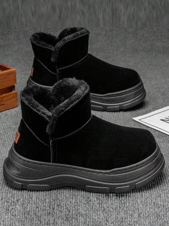 Botas de nieve forradas con aislamiento térmico grueso, unisex, invierno cálido con felpa, de caña alta para exteriores, suela antideslizante gruesa, botas de piel casuales para parejas