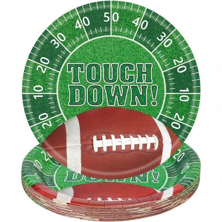 24 Pack Touchdown Plates Sets - Rugby Theme Party Supplies, Inch Disposable Dinner Dessert Paper Plate Tableware Tailgate Birthday Game Day Party Decorations Table Decor - 24 包 - 查看 1