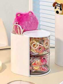 1pc Children's Room Rotating Desktop Storage Box, 2-Layer 3-Compartment Dust-Proof Hair Clip Organizer - Multicolor - View 9