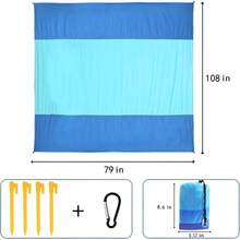 Manta De Playa para Camping, 210x 200 con 4 Ganchos Y Un Bolsillo De Almacenamiento, Lo Que Lo Hace Perfecto para Actividades Al Aire Libre, Viajes A La Playa Y Campamentos - Azul + 78 x 82 pulgadas - Ver 3