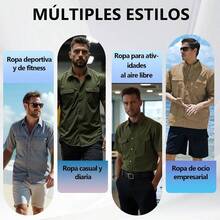 Camisas de Trabajo para Hombre, Camisa Pesca Hombre Manga Corta, Secado Rpido, Proteccin, Secado Rpido, Resistente Al Desgaste y Transpirable para Viajes, Trabajo, Senderismo, con Bolsillos - XXL + Gris - Ver 7