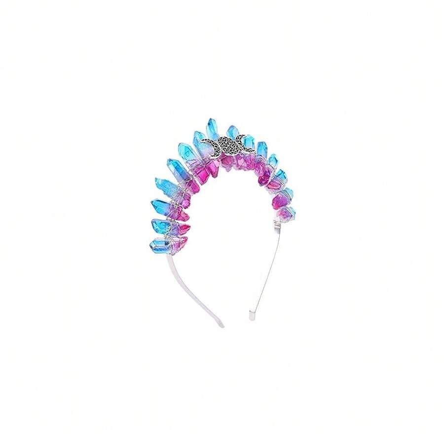 Bubbmi Raw Crystal Crown Headband Natural Quartz Rhinestone Tiara Hair Hoop Women Girls For Wiccan Goddess Cosplay Wedding Parties Photography{"Color_name":"MERMAID"} - NÀNG TIÊN CÁ - Xem 1