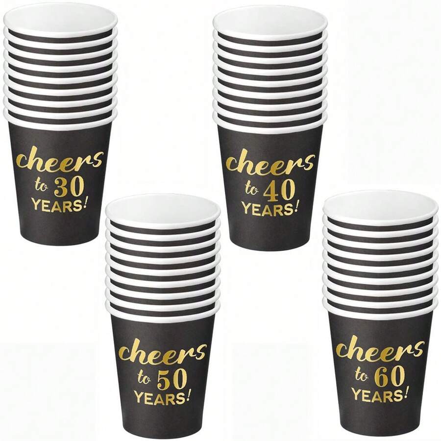 10/20/40pcs 30th 40th 50th 60th Birthday Party Cups Black Gold Disposable Paper Cups Cheers To 40 Years Table Decorations For Men And Women Birthday Wedding Anniversary Party Disposable Party Cups 50th Birthday Party Decorations 30 Year Old Birthday Decorations - Black - View 1