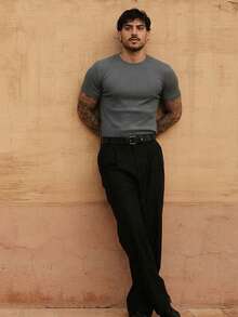 Men's Casual T-Shirt Slim Fit Basic Social Fashion - 深灰色 - 查看 9