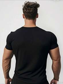 Camisetas casuales para hombres de 250g de algodón puro, gruesas y cómodas, con estampado de fantasma de dibujos animados haciendo la señal de la paz, estilo de Halloween - Negro - Ver 5