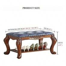 Vintage Solid Wood Entryway with Button Leather Upholstered, Shoe Storage Organizer, Bedroom 90x35x45cm, Color: B70x35x45cm - 100x35x45cm - Ver 3