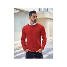 Men's Crew Neck Sweater Slim Fit Lightweight Sweatshirts Knitted Pullover For Casual Or Dressy Wear - 紅色 - 查看 2