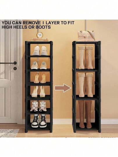 8层窄型鞋架，垂直设计，适用于衣柜、玄关、走廊和卧室 | 节省空间，耐用金属框架，壁挂式设计，易于DIY组装，无纺布层板，坚固的储物柜，适用于小空间，可收纳鞋子、靴子、包包和配饰，是衣橱和门厅的理想之选，可整理鞋履、换季衣物等。