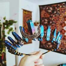 Bubbmi Raw Crystal Tiara Crown Headband Rhinestone Quartz Witch Wicaan Cosplay Headwear For Party Prom Photography Women Girls{"Color_name":"Darkroyalblue"} - 深皇家藍 - 查看 5