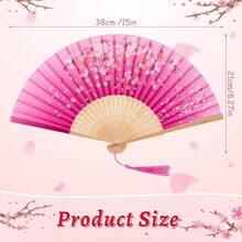 1 Piece Pink Folding Handheld Fan, Vintage Style Hand Fan With Tassel Photo Props Japanese Retro Style Folding Fan With Frame Decoration Parties - Hồng - Xem 2