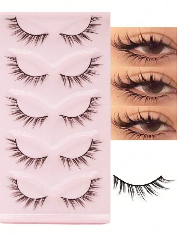 5 pares nuevos de pestañas de gato de imitación de visón 3D con rizo, naturales y realistas con extremos desordenados que alargan los ojos, banda negra suave, pestañas postizas para Halloween
