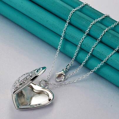 925 Sterling Silver Plated Necklace 16-30 Inches Heart Photo Frame Pendant For Women Fashion Jewelry Wedding Holiday Gifts