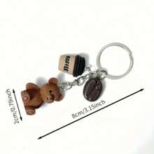 1pc Cute Teddy Bear Coffee Charm Keychain - Brown (Coffee Bean Color), With Metal Ring Closure - Birthday, Coffee Lover Gift, Party Favor, Bag & Notebook Decor - Women's Fashion Accessory, Fun Design, Durable Metal Ring, Ideal For Women And Men, Birthday, Christmas, Thanksgiving And Winter Gift, Coffee Shop Accessory