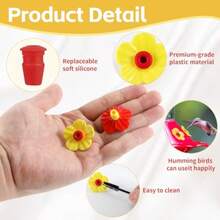 24 Pieces Hummingbird Feeders Replacement Flowers Pet Bird Feeder Replacement Feeding Ports With 2 Cleaning Brushes For Outdoor Hanging Feeders Red+Yellow