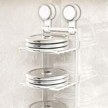 1pc Wall-Mounted Suction Cup Kitchen Storage Rack, Foldable Multi-Layer Design, Open-Style Dish Organizer, Multifunctional, No Electricity Required, Space-Saving Design - Multicolor - View 4