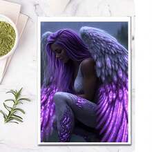 1pc 2D DIY Dreamy Purple Hair Angel Diamond Painting, Elegant Winged Figure Handmade Rhinestone Decorative Painting, Hot-Selling Cross-Border Item, Home Wall Art Decor For Living Room, Bedroom, Study, Bathroom, Holiday Gift