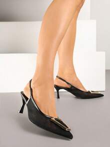 Mesh Sandals With Buckle On A Low Heel - Black - View 1