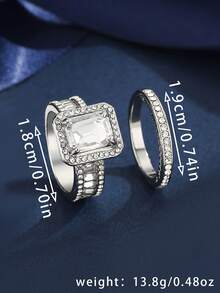 2Pcs/Set Elegant Women's Engagement Ring Set, Inlaid With Sparkling Simple Luxury Design, Perfect For Daily Wear, Engagement, Wedding And Gift