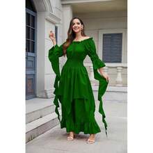 Renaissance Dress Women Victorian Medieval Gothic Witch Fairy Wedding Beige Off Shoulder Puff Sleeve Ruffle Dresses{"Color_name":"05-Green","Size_name":"XX-Large/3X-Large"} - 05-綠色 - 查看 9