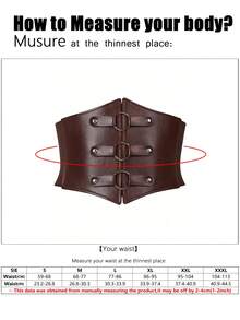 1pc Women's Coffee Brown Fashion PU Leather Elastic Corset Belt With Round Ring Decor, Versatile For Halloween, Renaissance Outfit - Coffee Brown - View 4