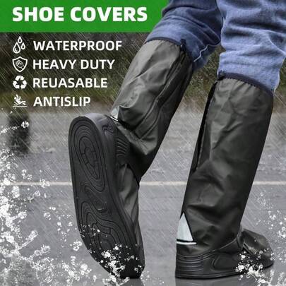 Cubrezapatos Impermeables, Impermeables Reutilizables y Plegables, Cubrezapatillas Antideslizante para Botas de Lluvia con Reflector, Hombres Mujeres Ropa de Lluvia