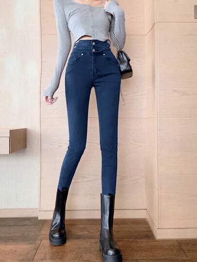 ハイウエスト スリムフィット デニムパンツ (トップは含まれません)