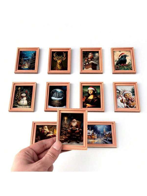 1/11pcs Christmas Oil Painting Style Magnetic Refrigerator Stickers, Santa Claus Creative Magnetic Stickers, Personalized Retro Design, Fun Small Gifts, Multi-Purpose, Wooden Poster Refrigerator Stickers, Strong Magnets - Suitable For DIY Simple Decoration Magnetic Photo Frames On Refrigerators And Metal Cabinets, Refrigerator Stickers For Home Decoration Magnets, Christmas Gifts