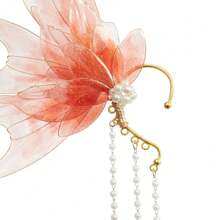 Stunning Mermaid Elf Ear Cuffs With Pearl Tassel, Non Piercing Elven Wrap Clip On Earring For Anime Cosplay Costumes, Halloween Mermaid Accessories Women Men{"Color_name":"Red","Size_name":"OneSize"} - 紅色的 - 查看 4