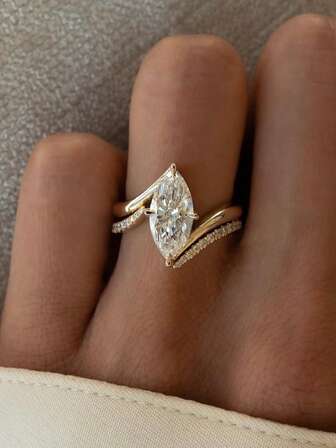 2pcs/Set Luxury & Exquisite Niche Unique S925 Sterling Silver Inlaid Horse Eye Zirconia Ring Set, For Women, Engagement, Wedding, Holiday Gift