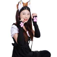 Nydotd Cat Paw Pad Mittens Gloves Kawaii Pink 3D Claw Fingerless Cute Cat Cosplay Gloves Sleeve For Girls Party{"Color_name":"Black","Size_name":"Long"} - Đen - Xem 4