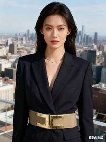 6cm Wide Elastic Belt With Alloy Buckle][ - 米色 - 查看 5