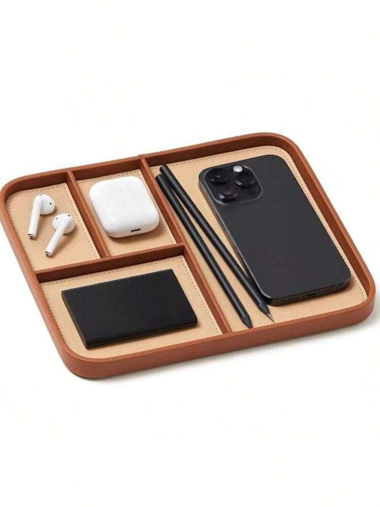 Premium Genuine Leather Valet Tray - High-Quality Vegan Leather, Stylish & Organized Men's Nightstand Tray - Holds Keys, Watch, Wallet, Jewelry - Modern Bedside Storage Box,Room Decor - Multicolor - View 12