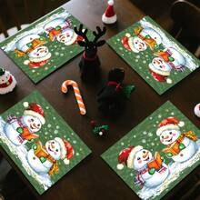 1pc/4pcs/6pcs/100pcs Christmas Reading Snowman Pattern Tableware, Heat-Insulating Tableware, Machine-Washable Polyester Tableware, Protective Tableware, Central Decoration, Daily Family Living Room Decoration, Suitable For Group Gathering Decoration - Multicolor - View 9
