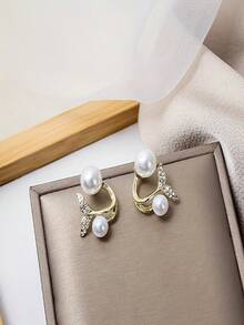 Women's Elegant Mermaid Tail Earrings – Gold Alloy Crystal-Inlaid Studs, Daily/Formal Jewelry, All-Season Mermaid Gift, Minimalist, Sequined Details - Vàng - Xem 7