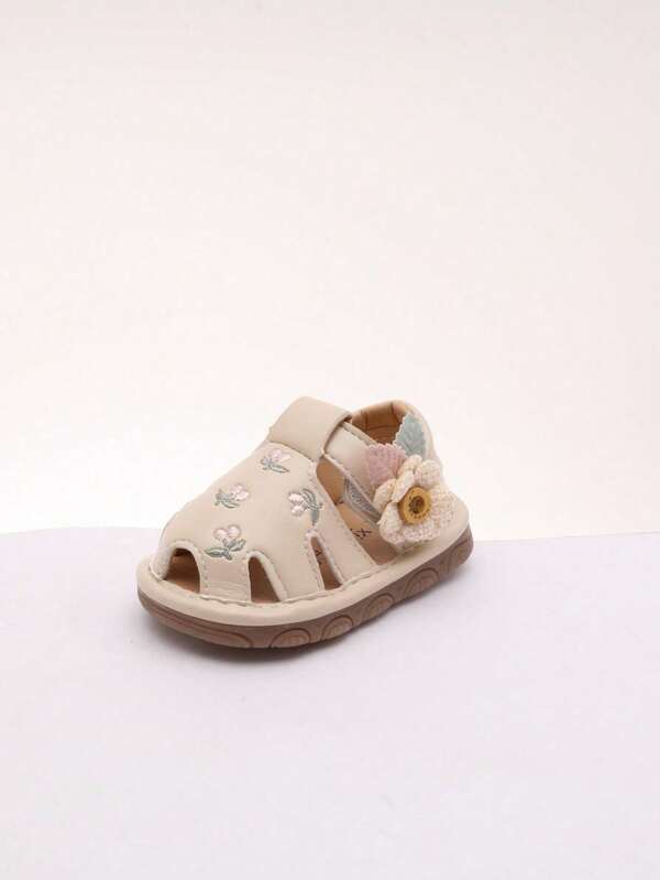 Toddler Girls' Floral Hollow Out Squeaky Sandals, Cute Soft Bottom Infant Squeaky Shoes That Make Sound, Suitable For Spring & Autumn