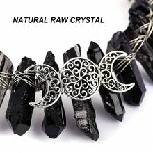 Bubbmi Black Raw Crystal Tiara Headband, Natural Quartz Moon Goddess Witch Fashion Hair Band For Wiccan Cosplay Party Headwear{"Color_name":"BLACK"} - 黑色 - 查看 3