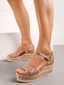 Sparkly Espadrille Wedges - Women's Summer Sandals For Casual & Evening
