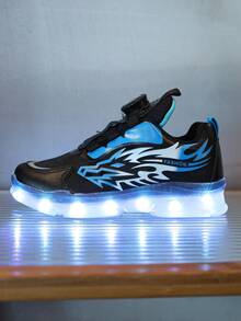 GUANGLAN USB Rechargeable 7-Color Lighting Kids Sports Shoes, Flashing Sneakers For Boys, Halloween & Christmas Gift, Rotary Buckle, Leather Upper, Suitable For Spring, Summer, Autumn, Winter, Cartoon, Toddler, Little Kid, Boys, Girls, Casual ShoeChunky Sneakers Shoes, Chunky Shoes, Black, Blue, Stylish, New, Glowing, Luminous Shoes, Baby Shoes, Street Dance Shoes, Neon Shoes - Blue - View 8