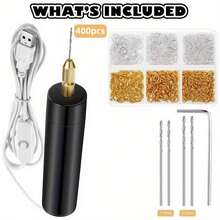 Electric Resin Drill Set, Includes 400pcs Gold & Silver Eyelets, 8pcs Twist Drill Bits, Electric Mini Drill With Wrench, Hexagon Clamp Vise, Resin Casting Mold, DIY Keychain, Suitable For Resin, Plastic, Wood, Polymer Clay, Jewelry Keychain Pendant Making