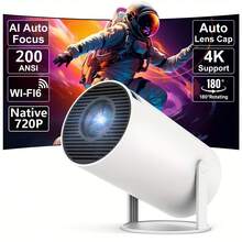 Mini proyector portátil, decodificación 4K, 260 lúmenes ANSI, equipado con sistema operativo Android 11, WiFi 6, soporte giratorio de 180°, proyector de video para equipos de oficina - Blanco - Ver 1