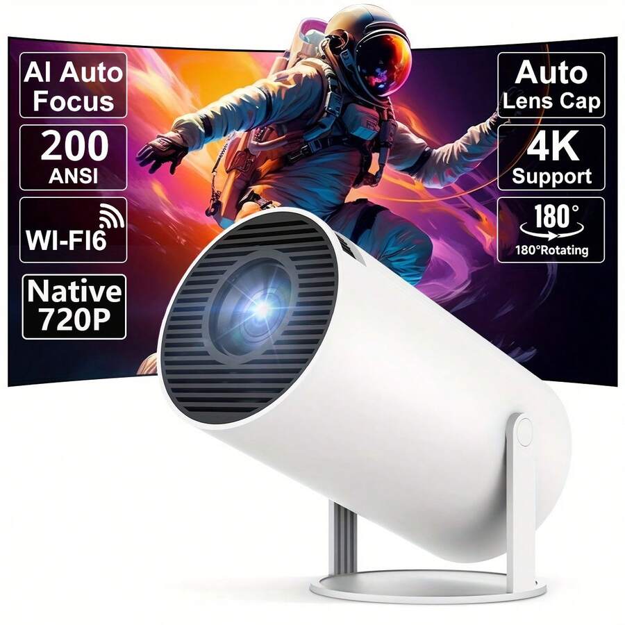 Mini proyector portátil, decodificación 4K, 260 lúmenes ANSI, equipado con sistema operativo Android 11, WiFi 6, soporte giratorio de 180°, proyector de video para equipos de oficina - Blanco - Ver 1