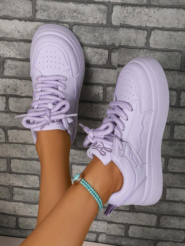 1 Pair Teenage Purple Platform Sneakers, Fashion Chain Ankle Decor, Breathable Durable Design, Comfortable Casual Versatile Style, Suitable For Daily Wear And Campus Activities