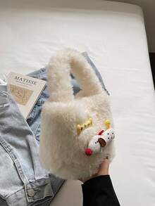 时尚女士手提包，秋冬小毛绒包，新款百搭手提包，精致迷你手提包，毛绒包 - 白色 - 查看 5