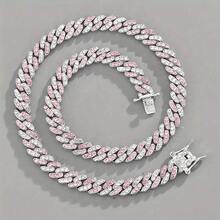 Miami Cuban Chain 9MM Iced Necklace Gift For Men And Women - 粉色 - 查看 7