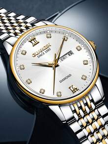 GUANQIN 1 buc Ceas luminos impermeabil pentru bărbați, cu cadran cu strasuri calendaristice, curea din oțel inoxidabil rezistentă la uzură, modă Business Luxury Sportiv Clasic Simplu Casual Stil mecanic Ceas cu cuarț automat pentru bărbați, potrivit pentru Halloween, Crăciun, Ziua Tatălui, studenți, festivaluri, întâlniri, afaceri, zilnic, cadouri